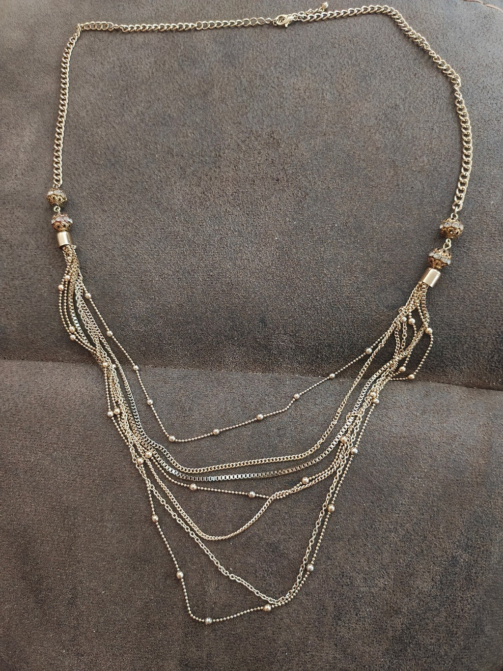 Boho Style Gold Tone Layered Multi-Strand Mixed Chains Statement Necklace
