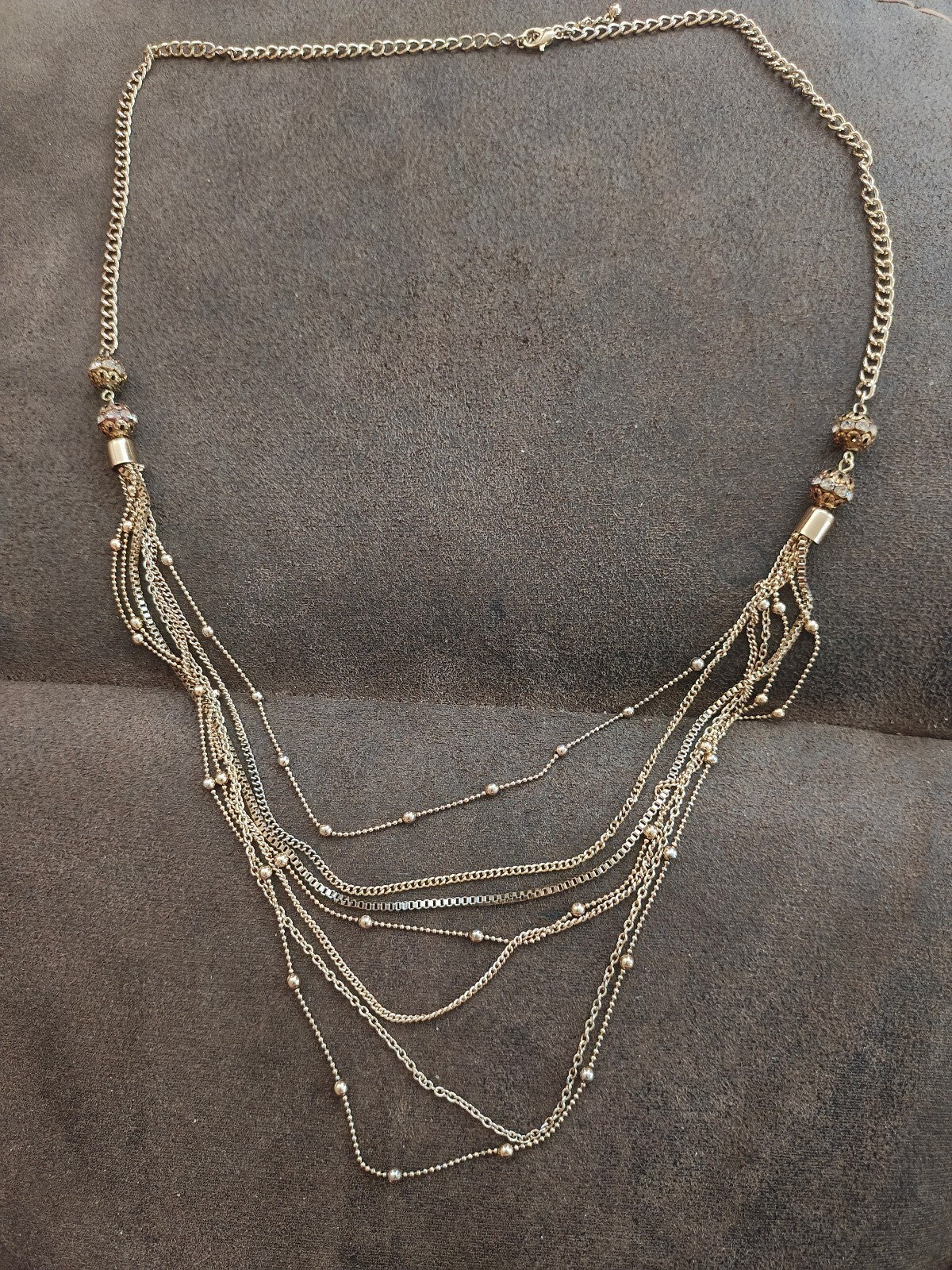 Boho Style Gold Tone Layered Multi-Strand Mixed Chains Statement Necklace