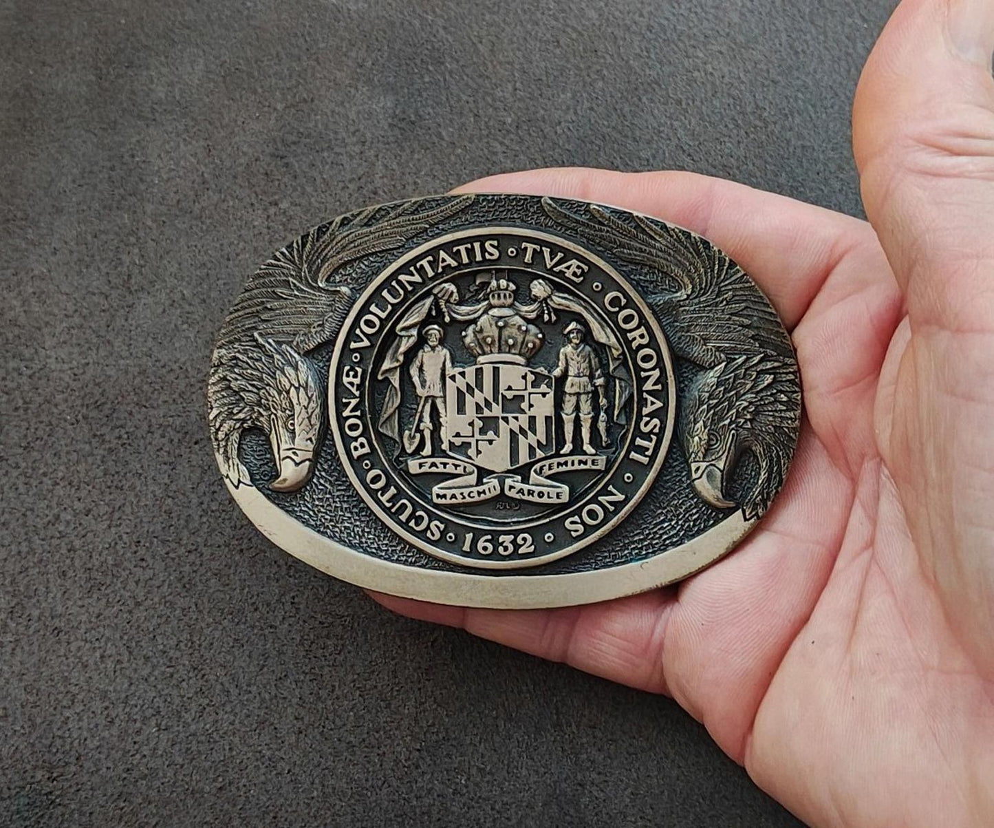 1980's ADM Solid Brass Maryland State Seal Belt Buckle First Edition No. 43