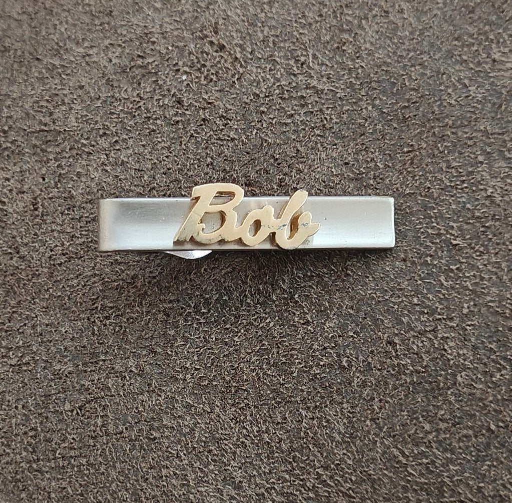 1950s/60s Rare Signed Swank Two Tone 3D Name "Bob" Tie Clip