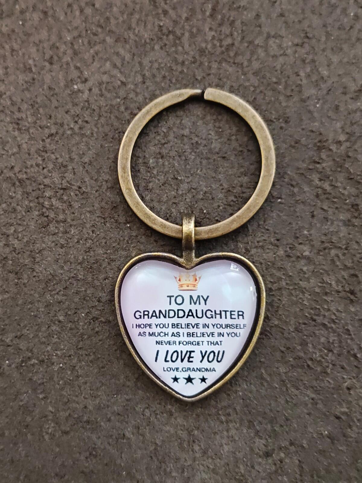 To My Granddaughter Inspirational Brass Tone Keychain