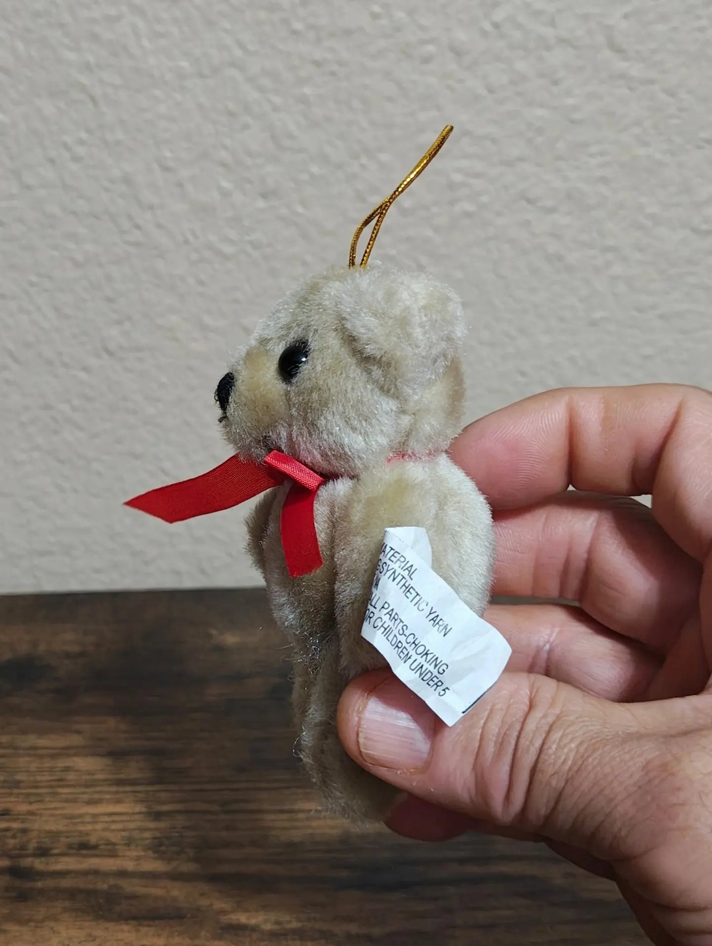1980s Rare Vintage Mary Meyer Mini Plush Mohair Beige Teddy Bear Ornament