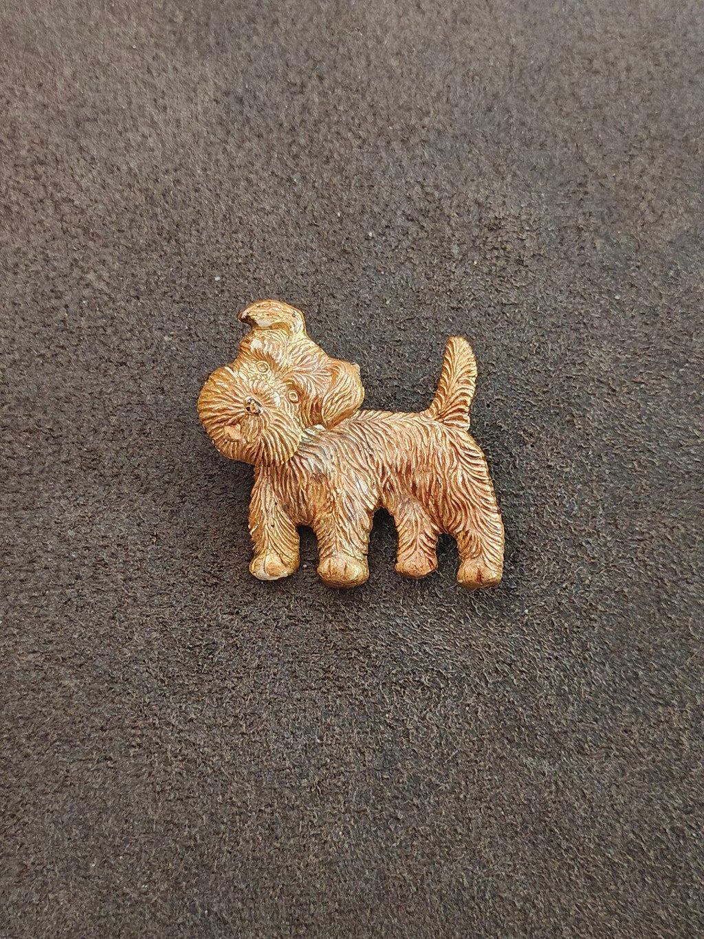 1940s/50s Articulated Head Molded Textured Terrier Brooch