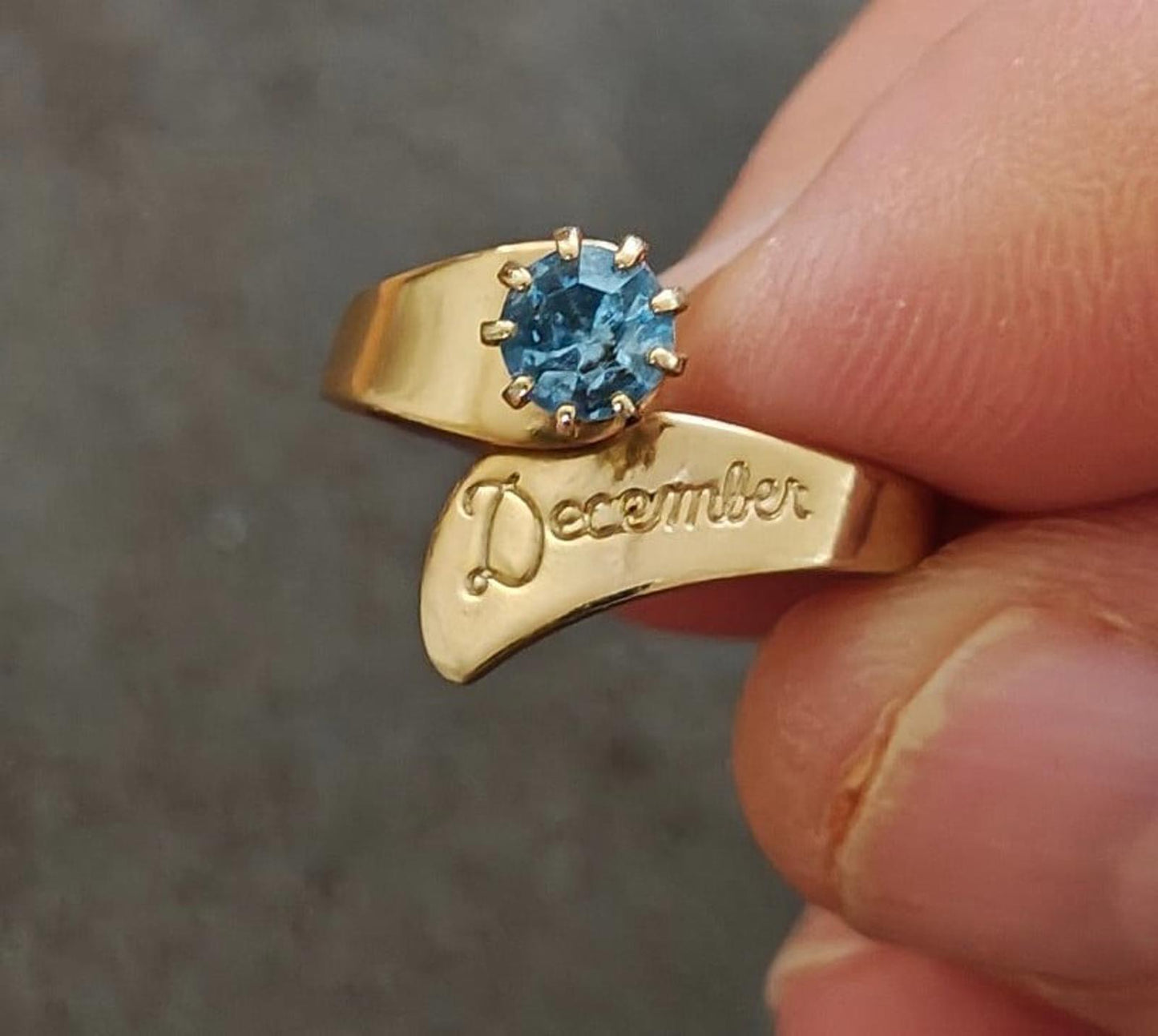 1970's Blue Topaz Stone December Ring & Dangle Earrings Set