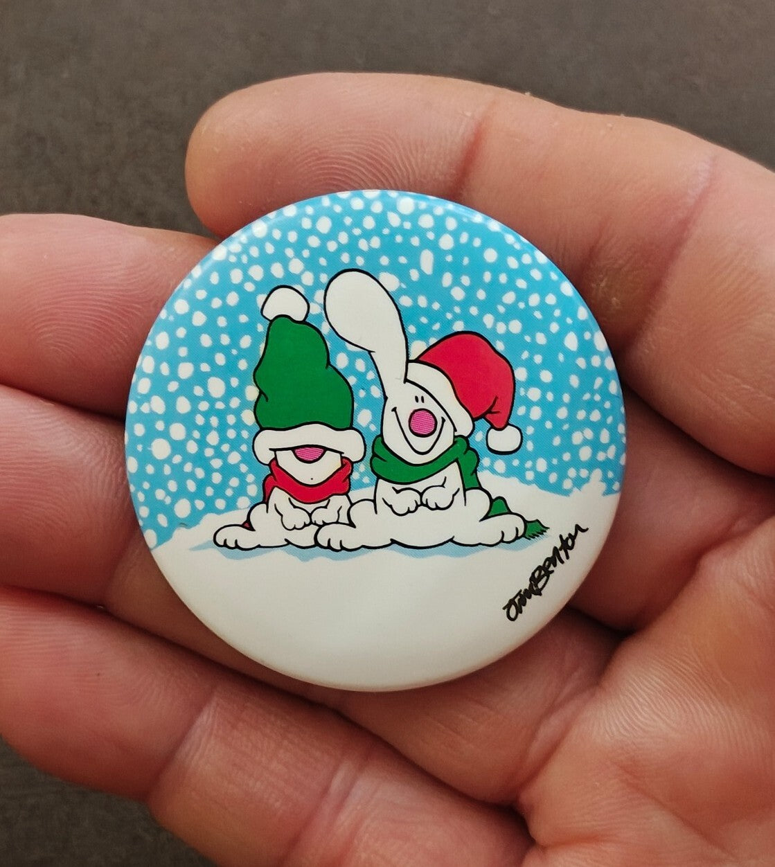 1980s Rare Jim Benton Christmas Pinback/Pinbutton