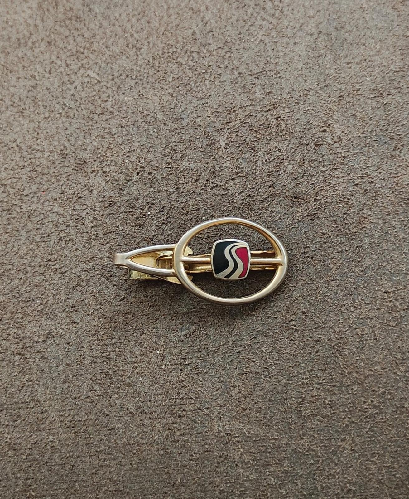1980s Gold Tone Enamel Highway Tie Clip
