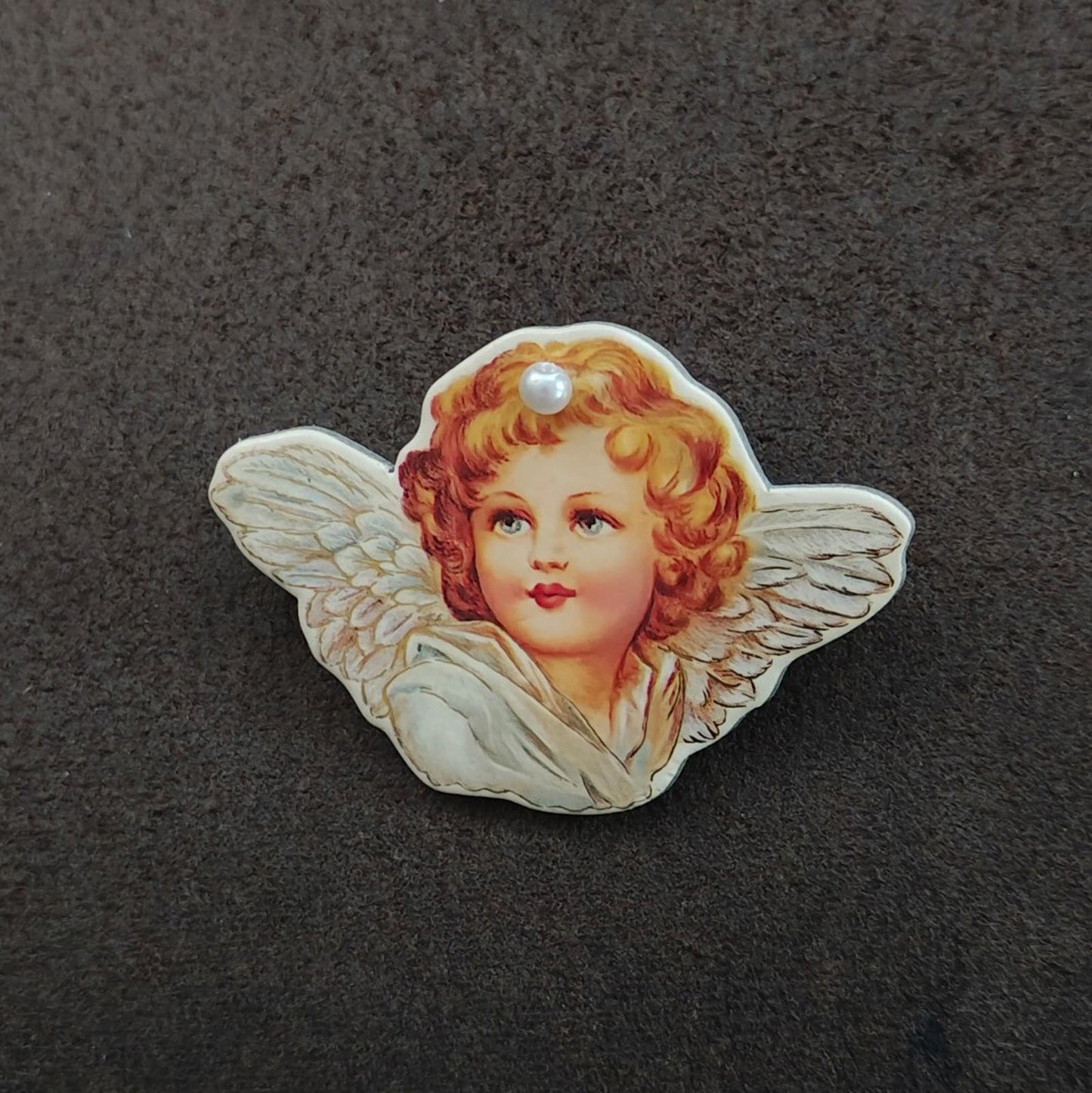 1991 B. Shackman Victorian Style Cardboard Angel/Cherub Die-cut Brooch