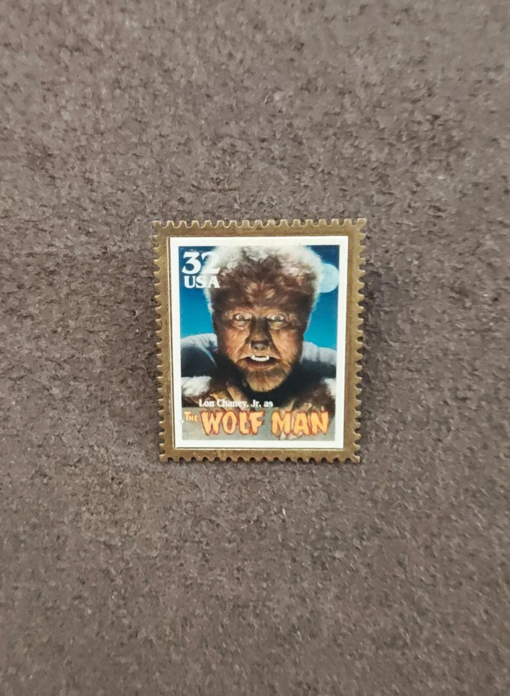 1997 USPS Classic Monster Stamp Gold Tone Wolfman Lon Chaney Jr. Pin