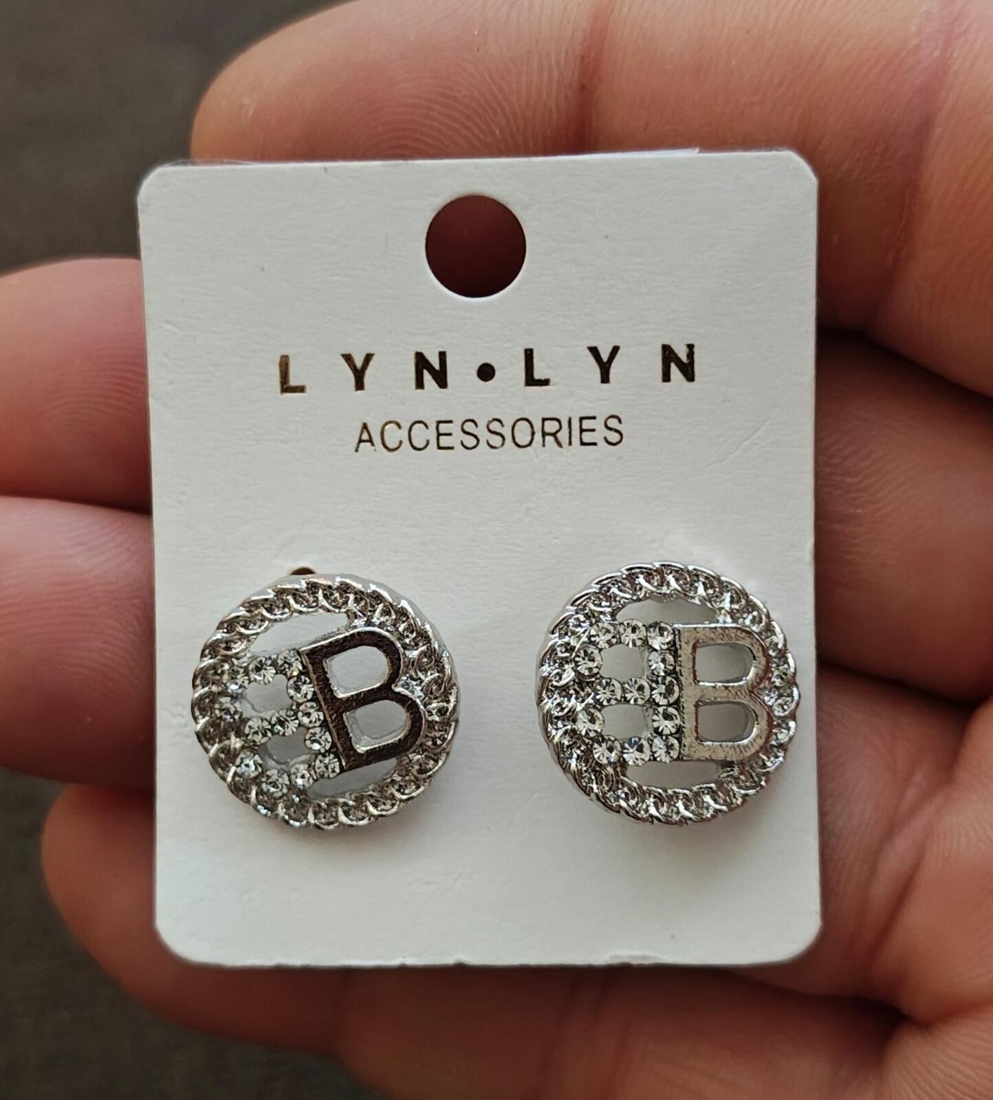 Lyn Lyn Accessories Silver Tone Crystal Encrusted "B" logo Stud Earrings New