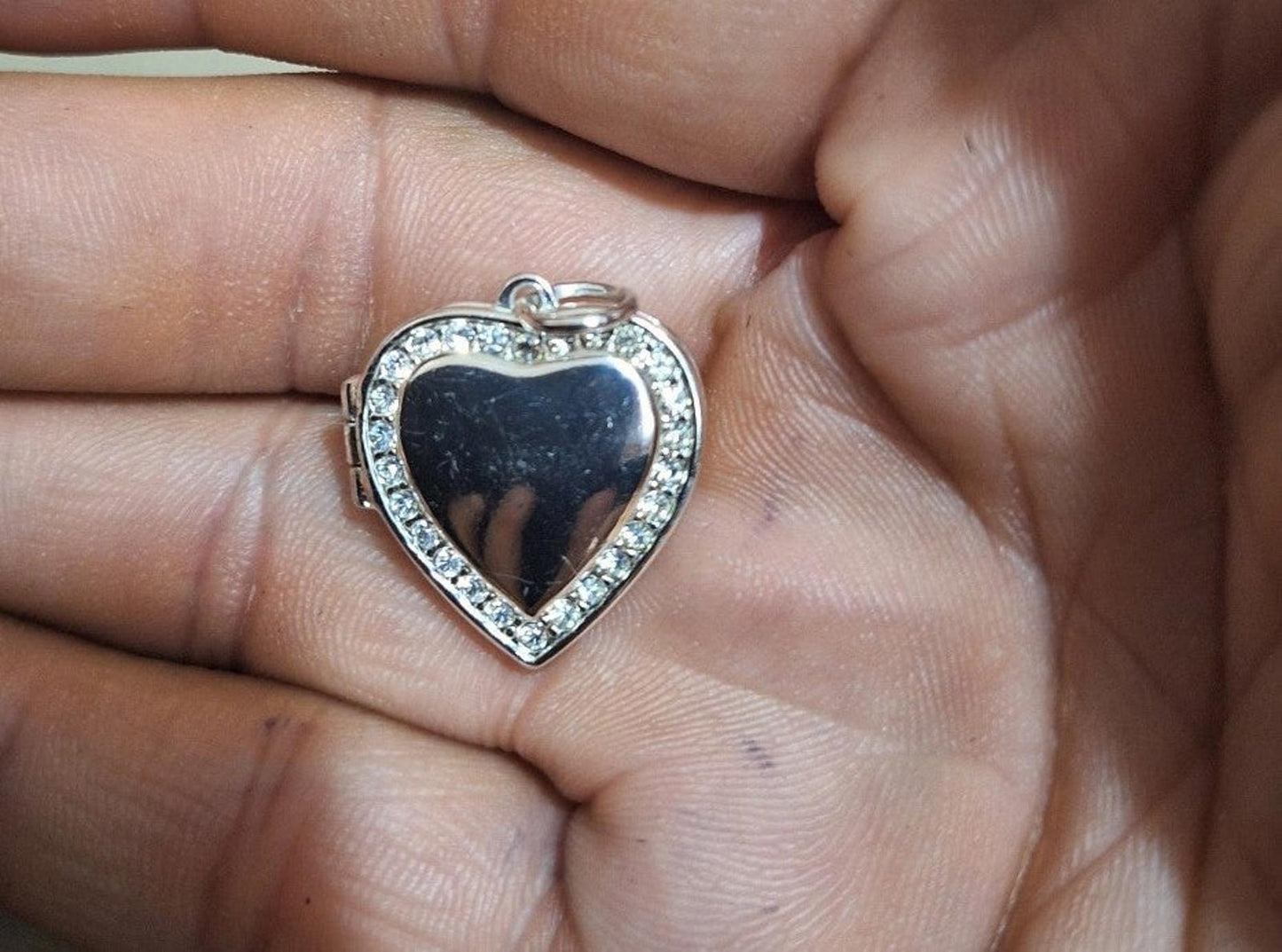 2004 Avon Silver and Clear Rhinestones Heart Locket Pendant