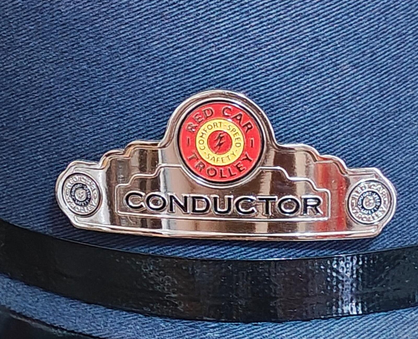 Disney Parks Blue Mickey Mouse Ears Conductor Hat Red Car Trolly