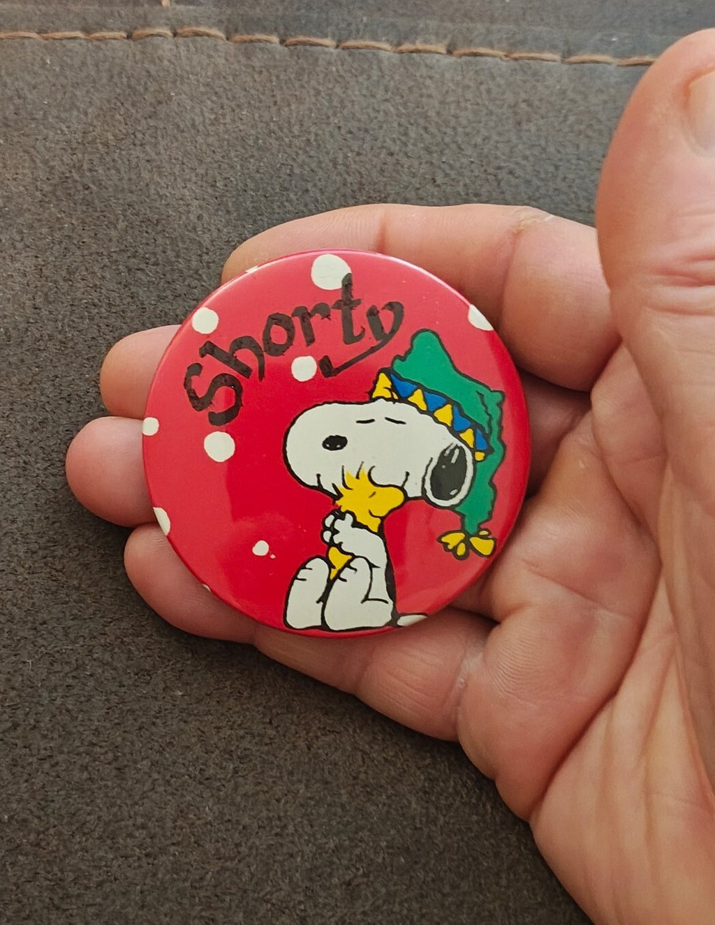 1970s Peanuts Snoopy & Woodstock Personalized Name "Shorty" Pinback Button
