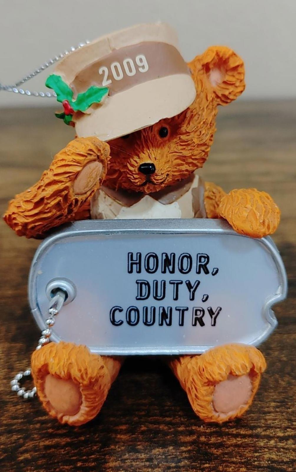 2009 Brown Bear with Dog Tag Honor Duty Country AGC Saluting Ornament