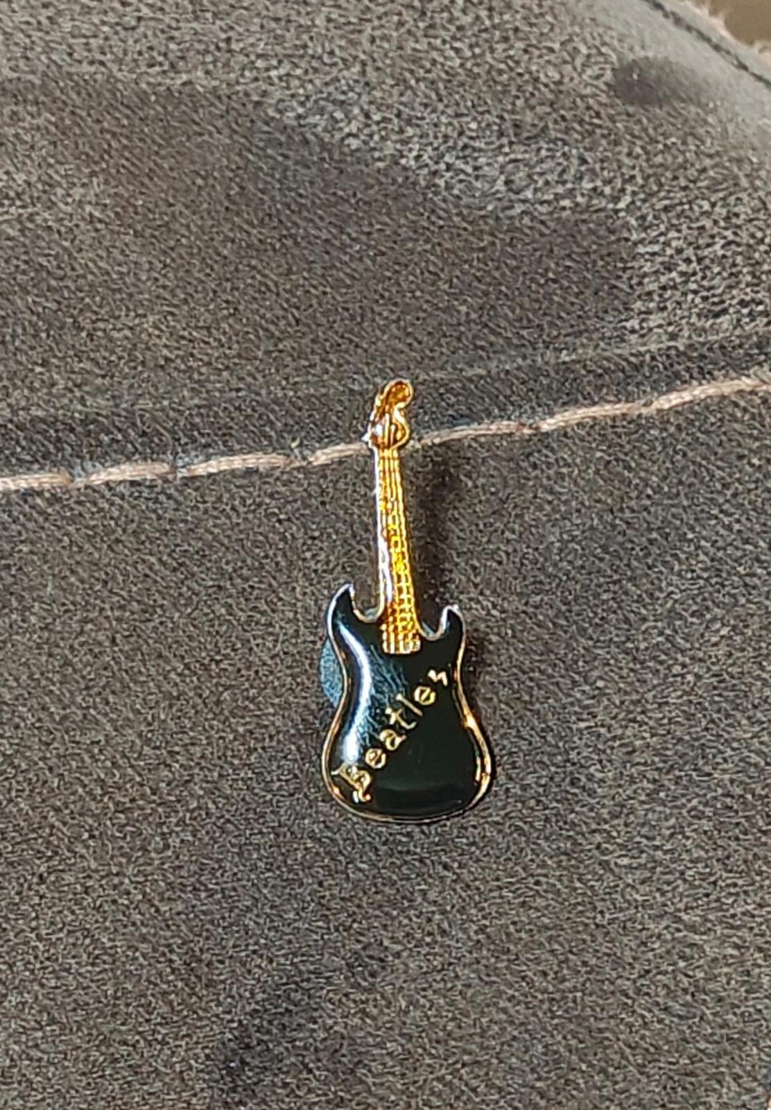 1980s Gold Tone The Beatles Black Enamel Guitar Pin