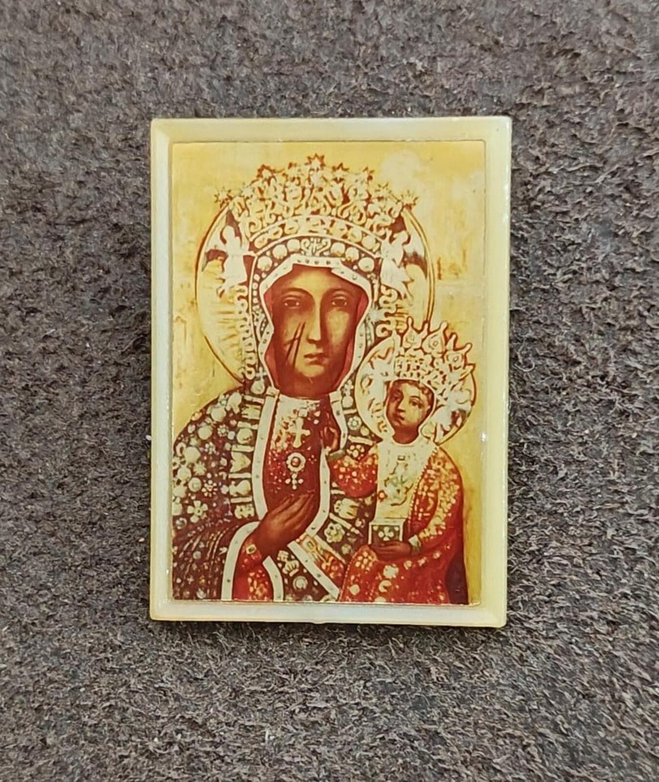 Vintage Black Madonna of Częstochowa" Plastic Brooch