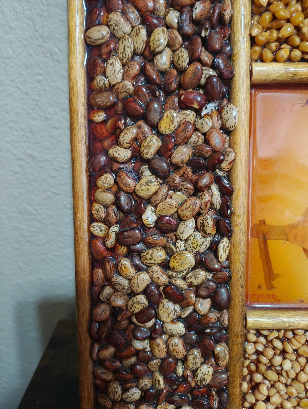 1970s Norman Rockwell Sweet Serenade Print Handmade Seed & Bean Mosaic Shadowbox