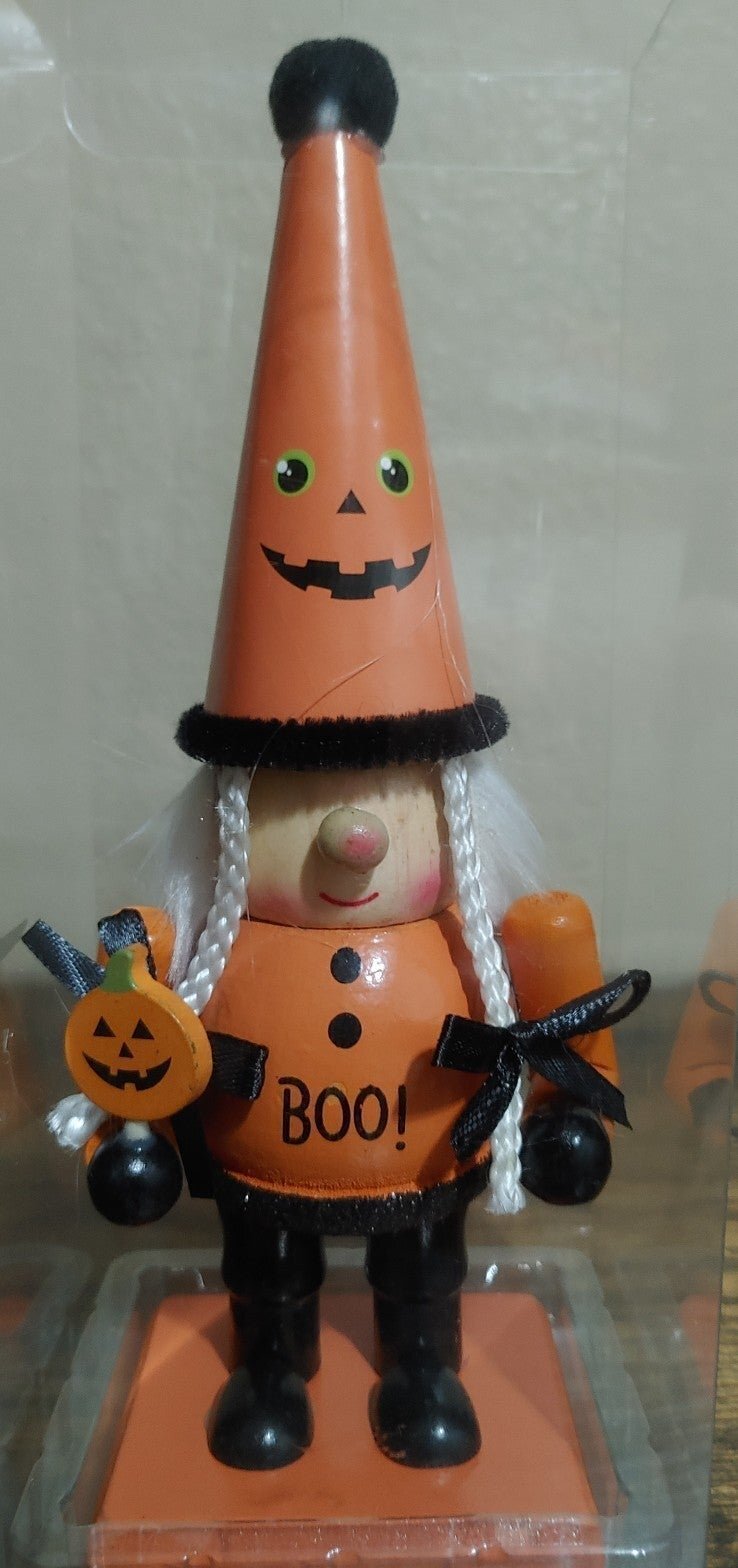 Halloween Pumpkin Gnome 9" Wooden Figure