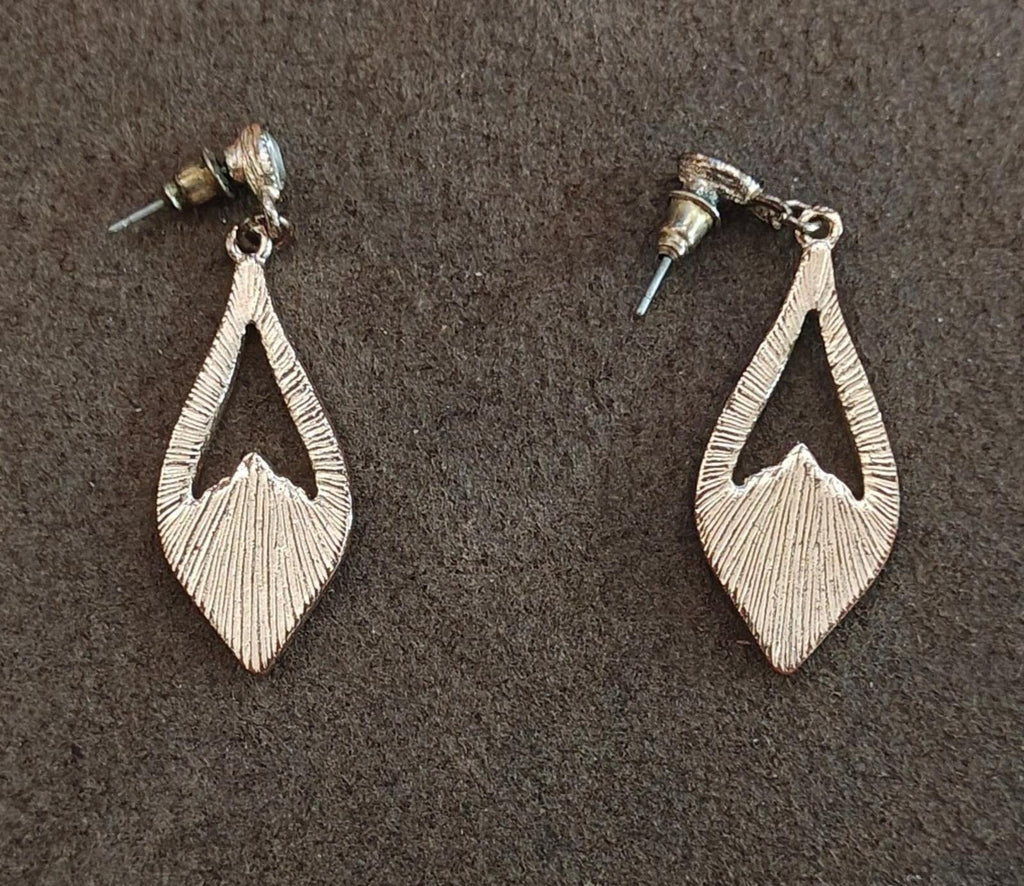 Textured gold-tone teardrop dangle earrings with post backs and decorative slits