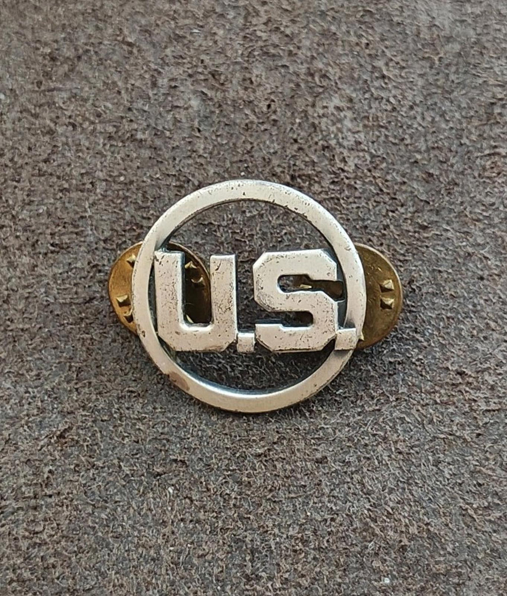 1940s World War 2 US Military Silver Tone Metal U.S. Initials Pin.