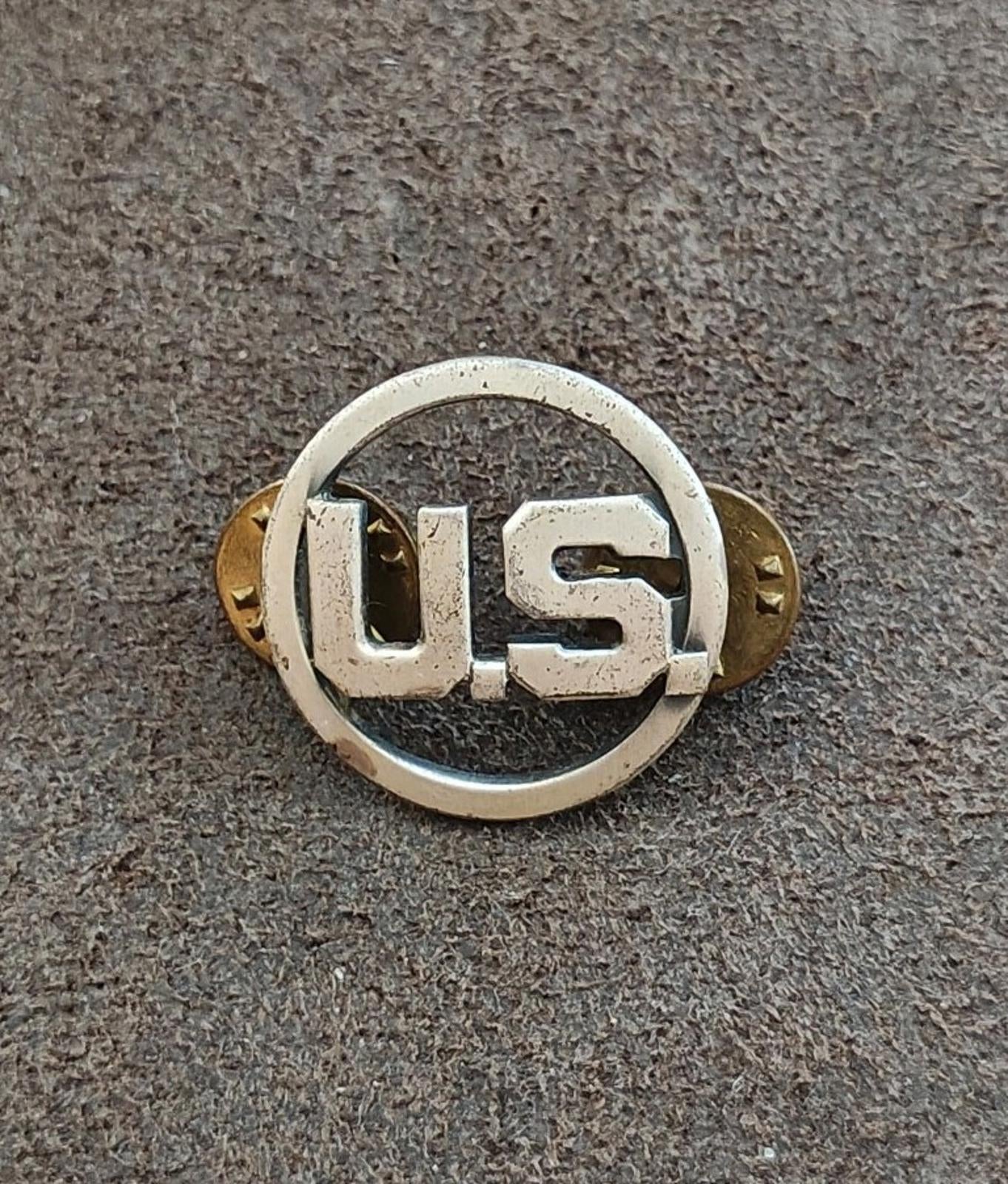 1940s World War 2 US Military Silver Tone Metal U.S. Initials Pin.