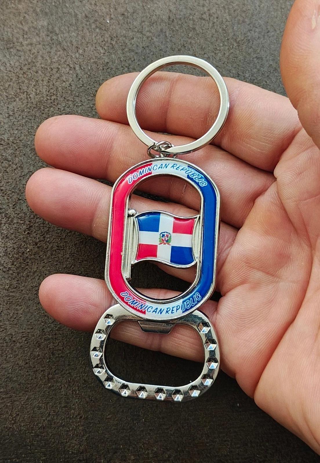 Sturdy Dominican Republic Flag Silver Tone Beer Bottle Opener Keychain