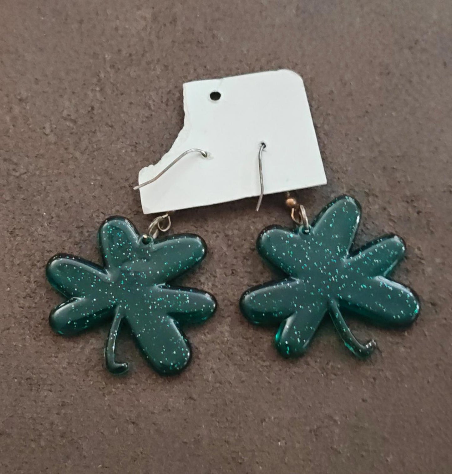 1980s Glittery Green Shamrock Pierced Earrings