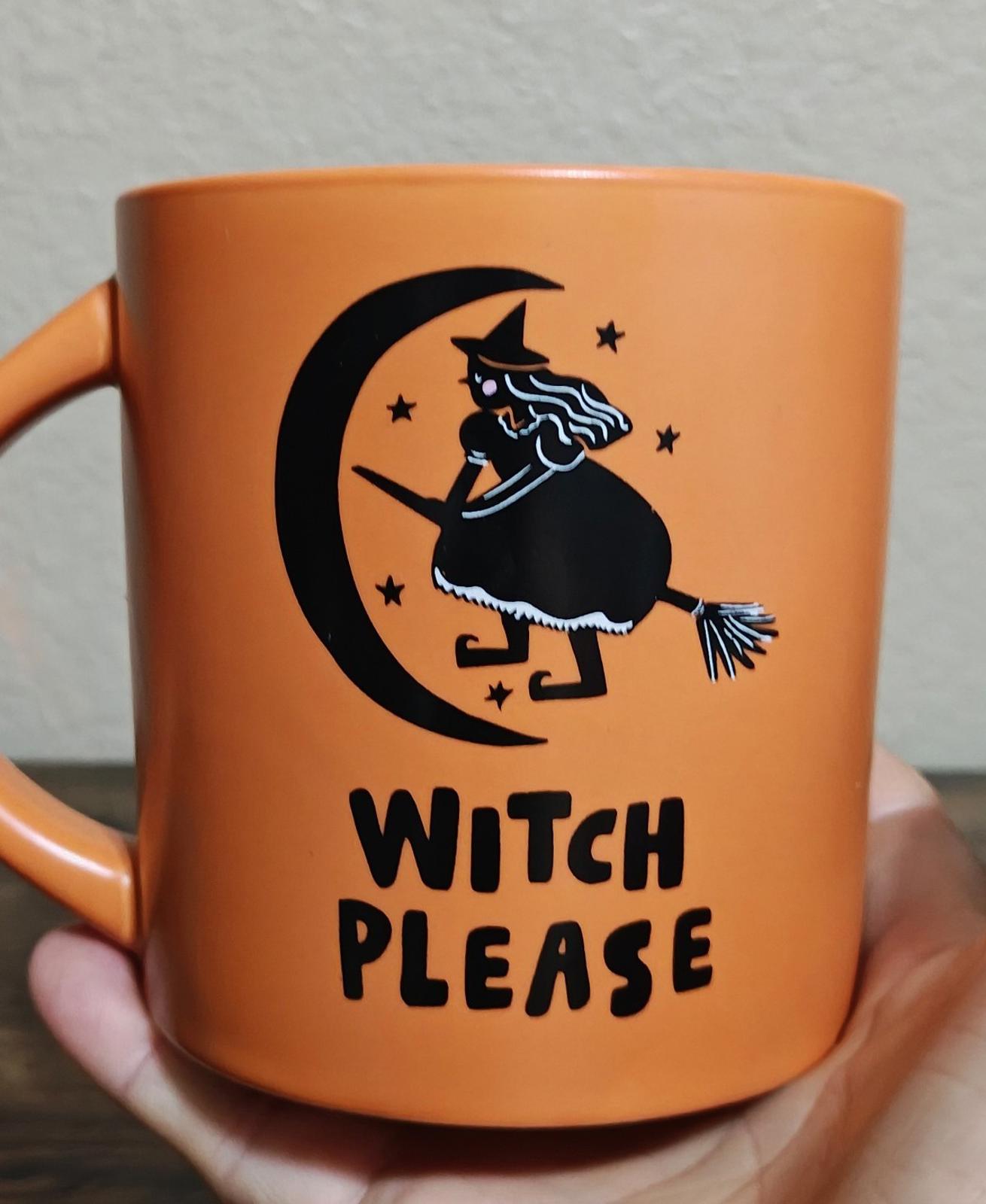 Cool Witch Please Halloween Witch Stoneware 16 oz Double Sided Orange Mug.