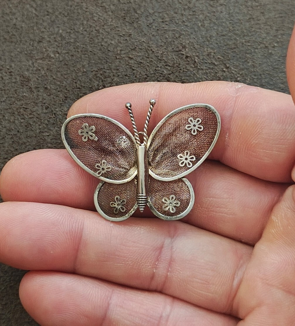 1960s/70s Silver Tone Mesh Butterfly Brooch & Pendant-Dual-Use Pin