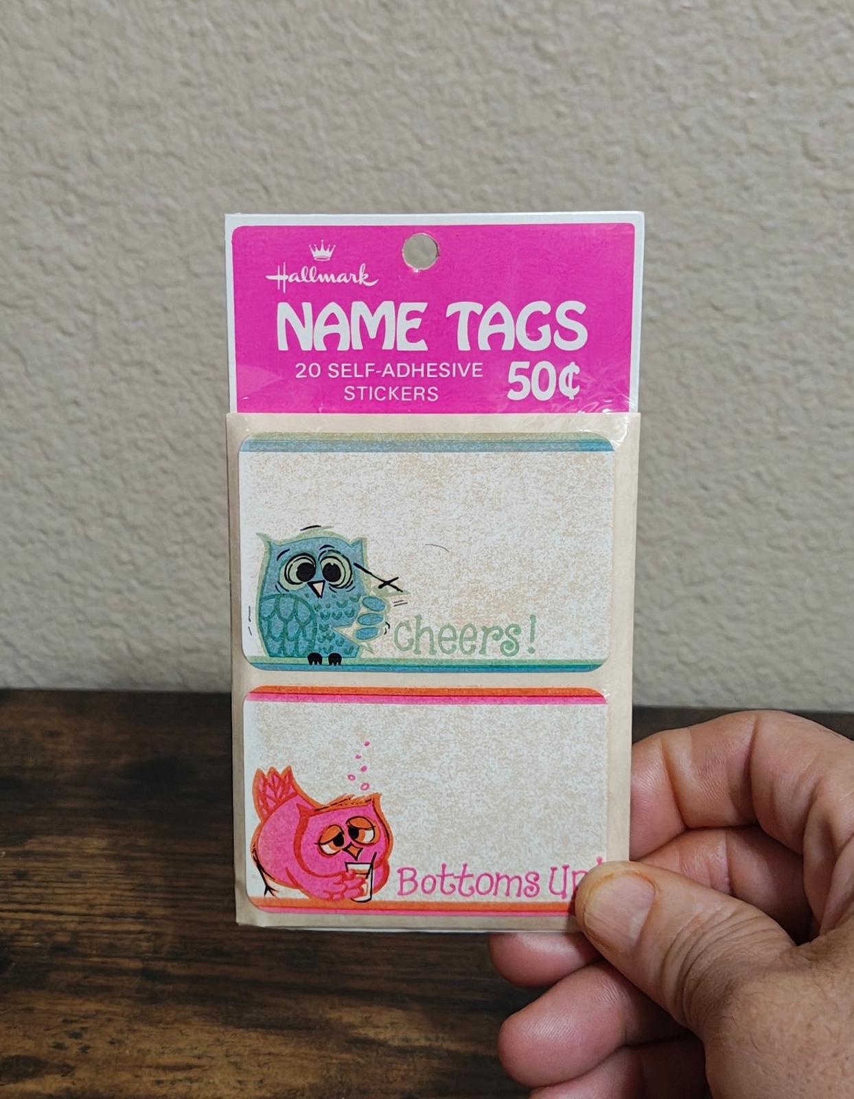 1980s Set of 2 Hallmark Cheers and Bottoms Up Owl Name tags