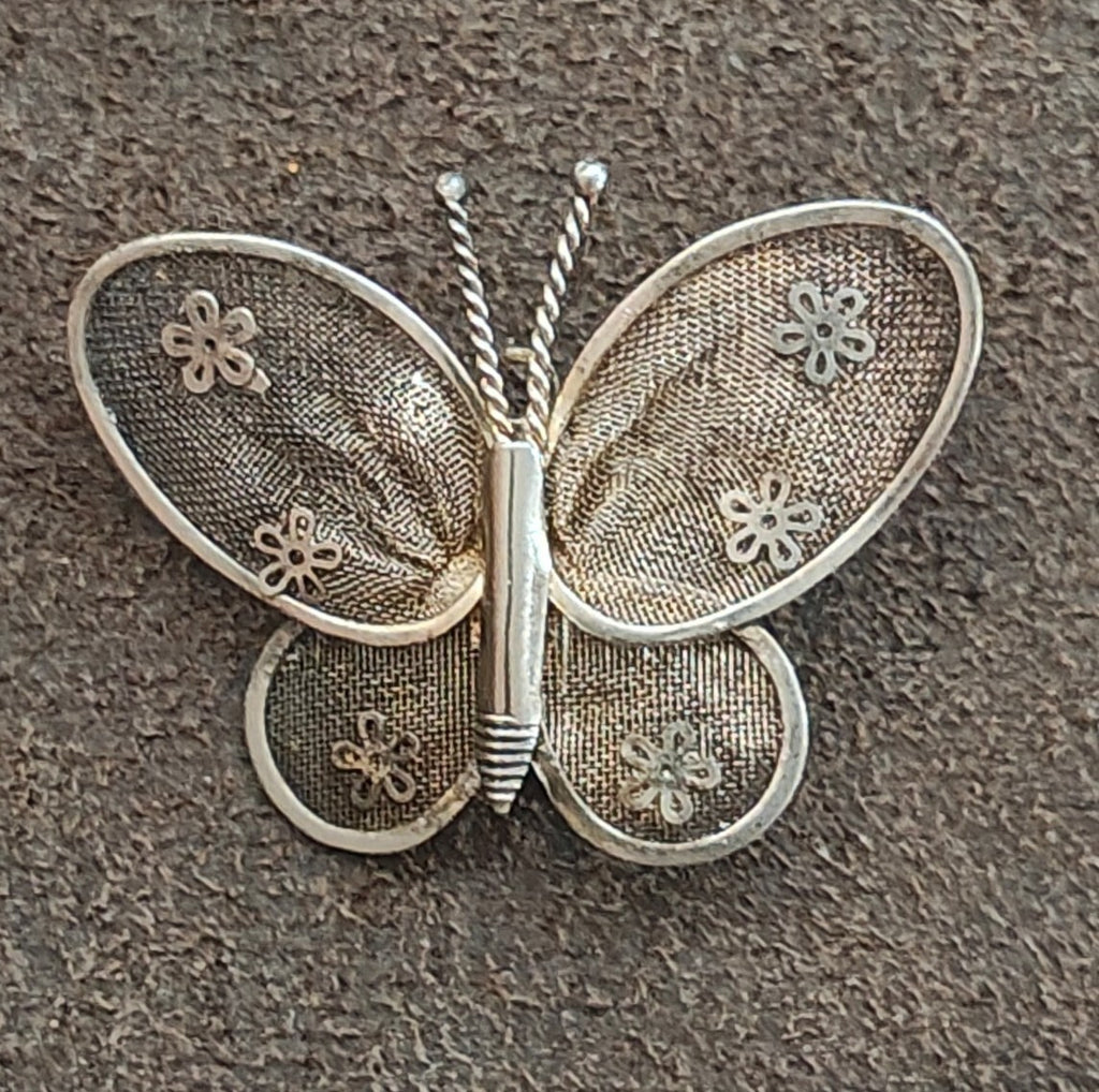 1960s/70s Silver Tone Mesh Butterfly Brooch & Pendant-Dual-Use Pin