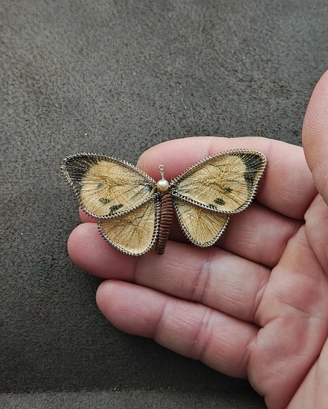 1960s Bavarian West Germany Spun Wire and Paper Butterfly Brooch Pin