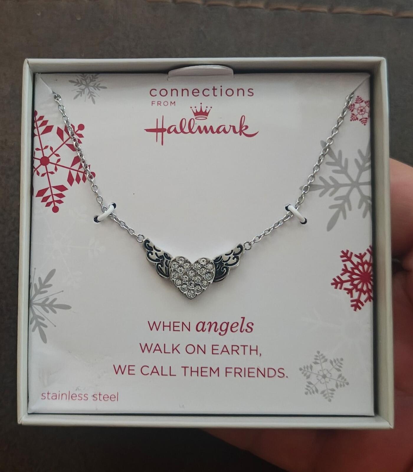 Connections From Hallmark Stainless Steel Heart & Angel Wings Necklace.