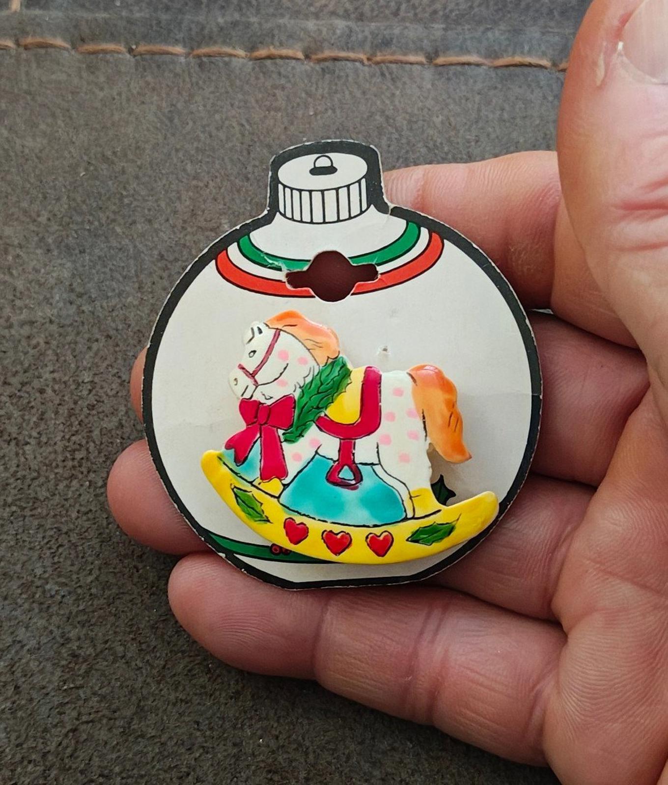 1980s Vintage Rocking Horse Holiday Plastic Pin Brooch New