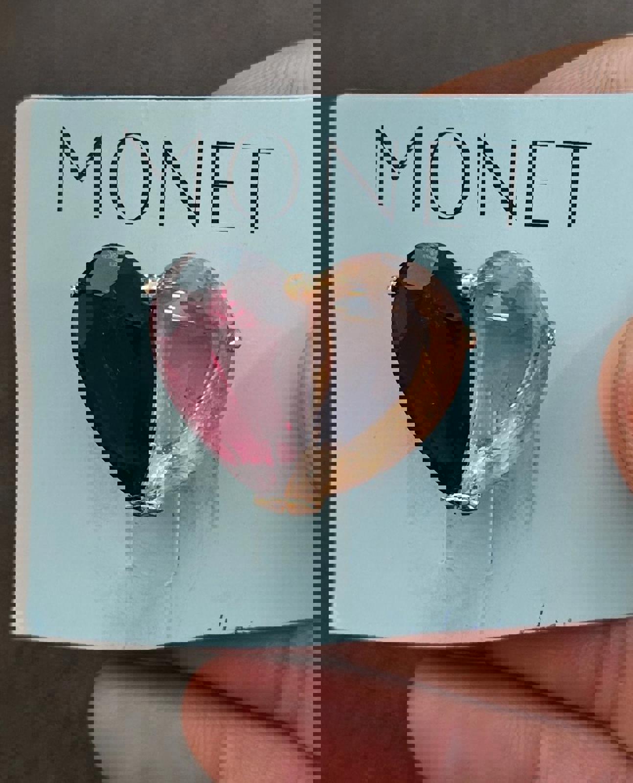 1980's Monet Diamond Cut Red & Pink Heart Shaped Stones Brooch Pin