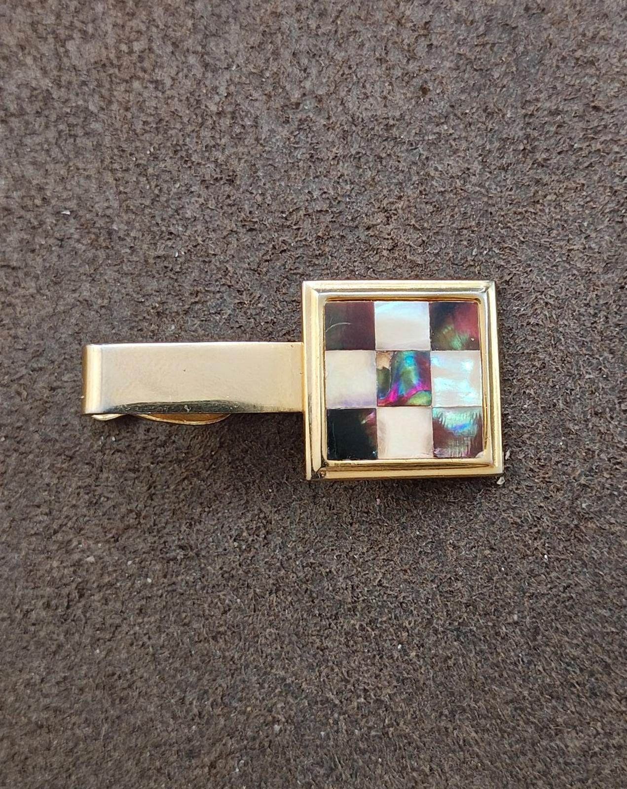 1960s Chequered Design Gold Tone Tie Bar