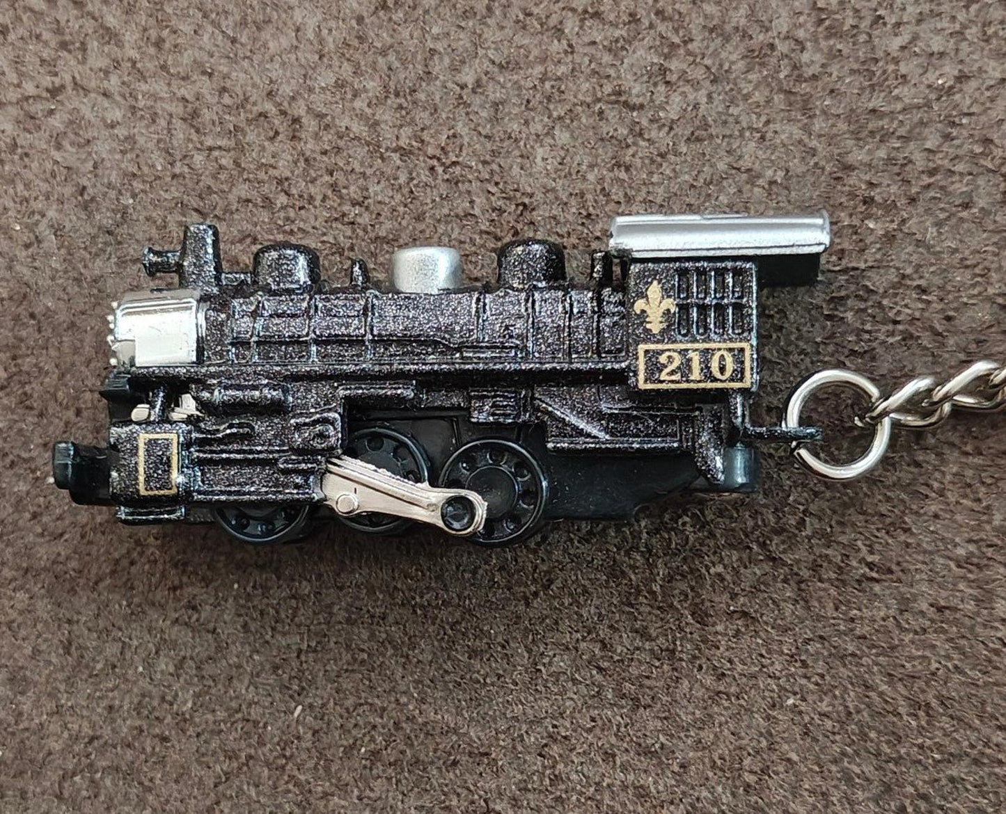 1970s Vintage Black Plastic USA American Locomotive 210 Keychain