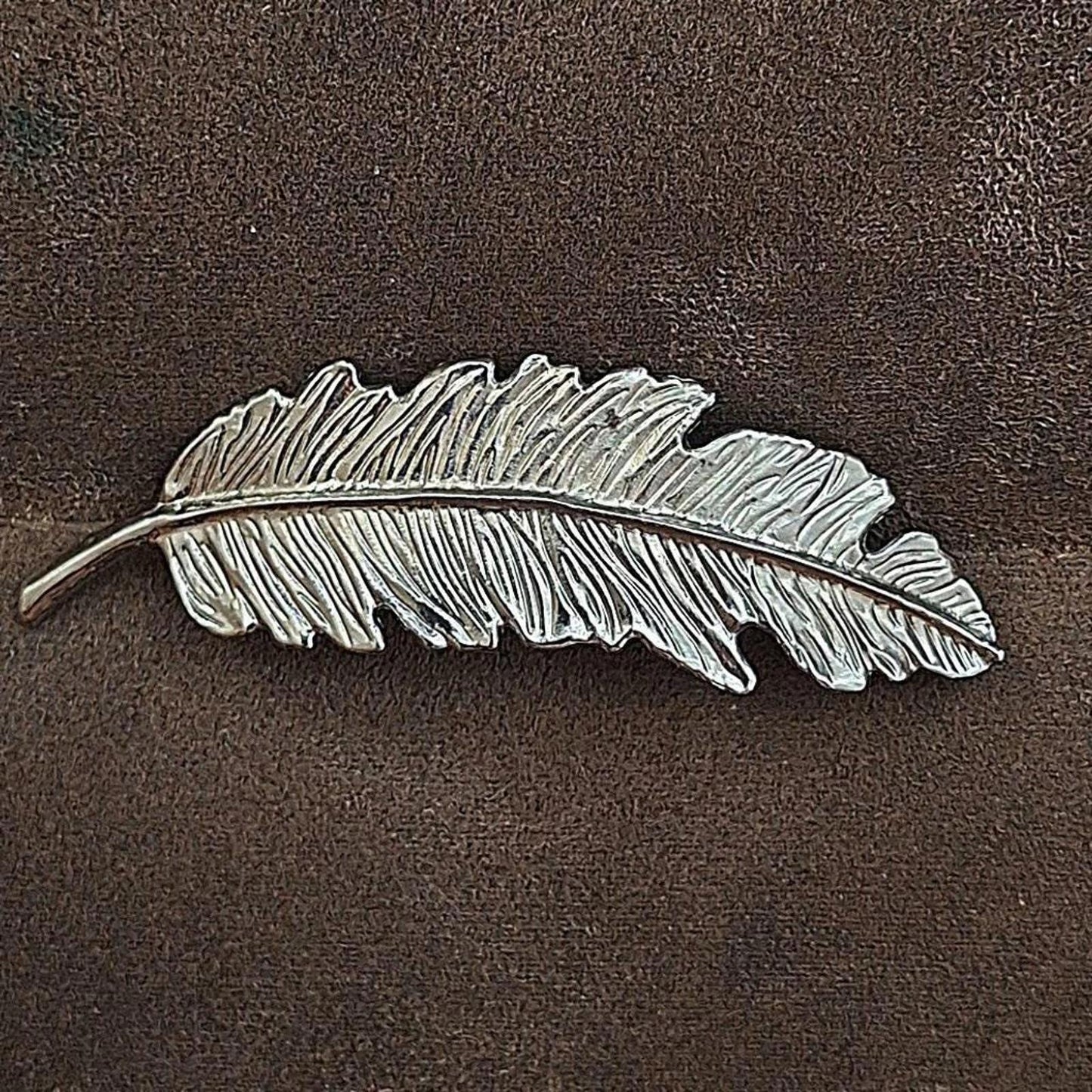 1980s Silver Tone Feather Leaf Hair Barrette Hair Clip