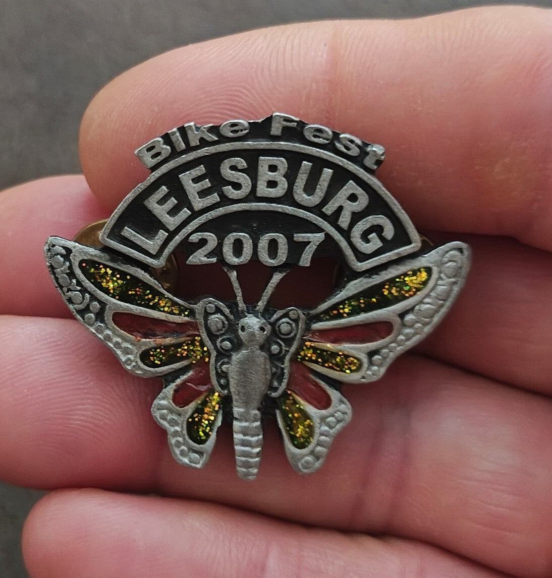 Ladies Of Harley Leesburg 2007 Bike Fest Butterfly W/ Glitter Accents Pewter Pin