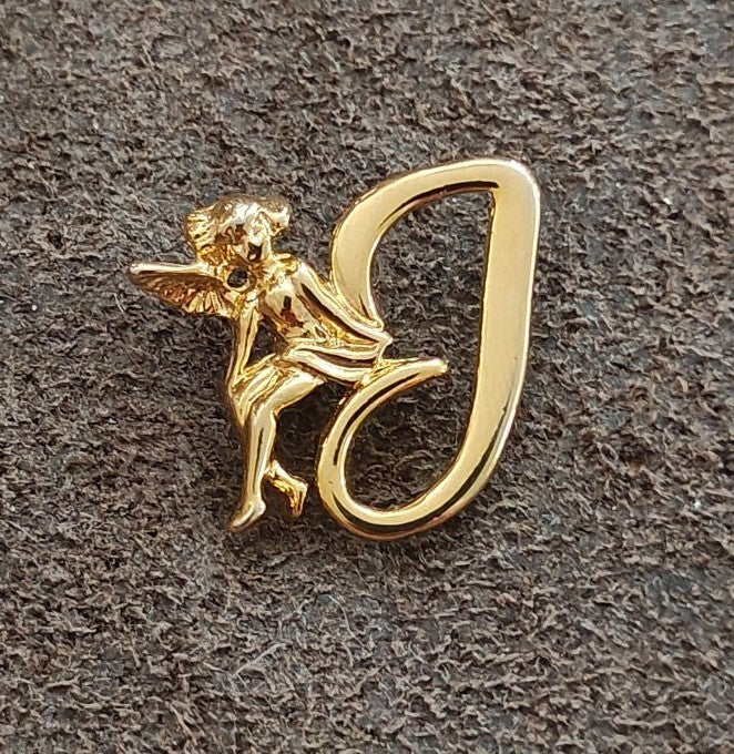 1980s Gold Tone Monogram Initial J & Guardian Angel Brooch Pin - photo 4