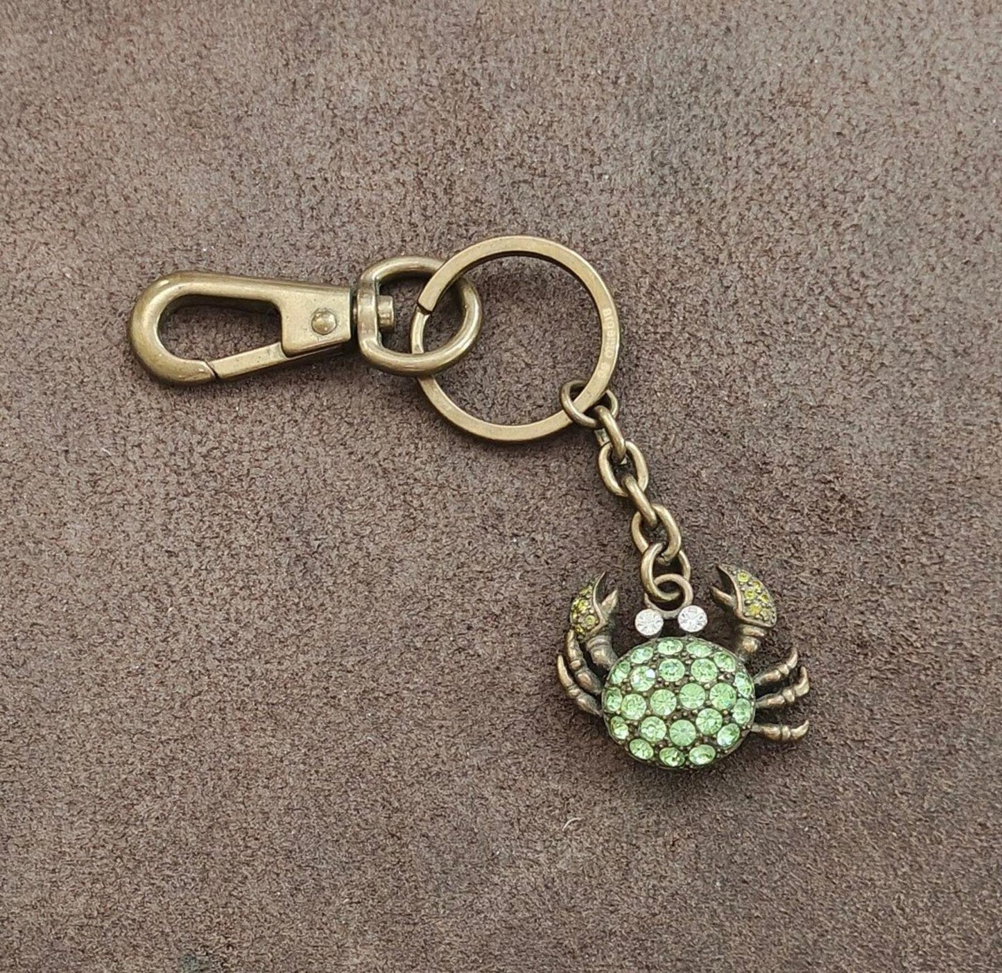 1990s Argento SC Green With Crystalized Swarovski Elements Crab Keychain