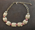 WHBM Gold Tone Rectangular Panel Pink Rhodonite Choker Statement Collar Necklace