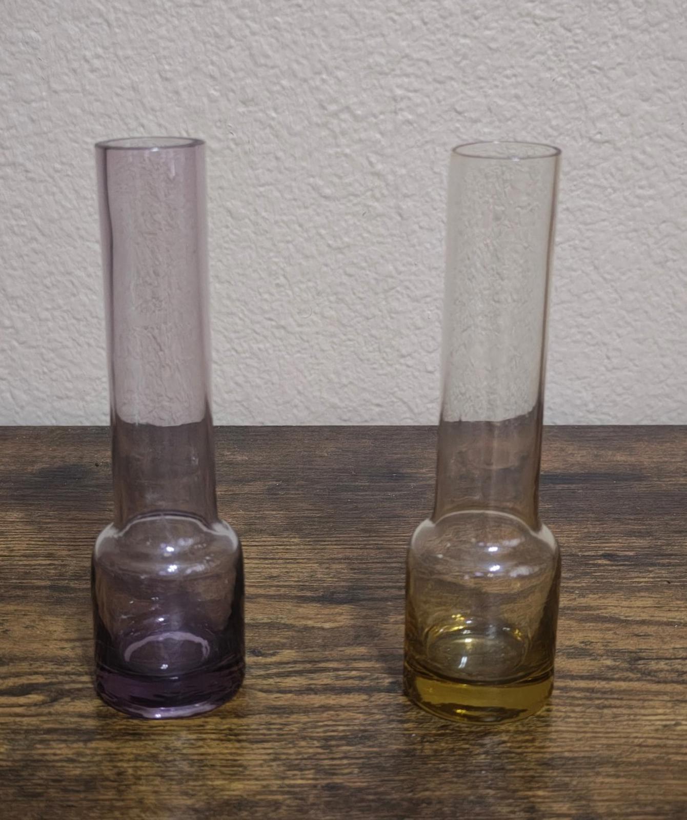 1960s/70s Set of One Purple & One Yellow Glass Bud Vases/Containers