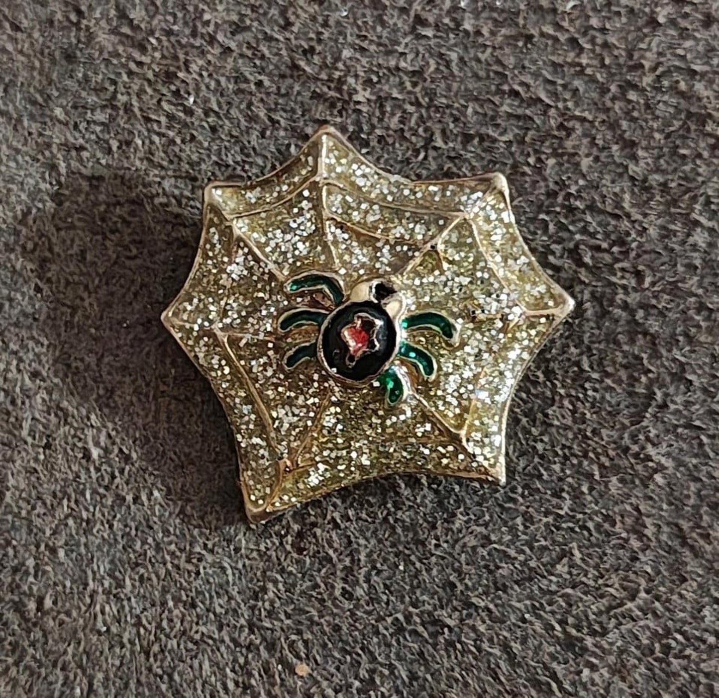 Black Widow Spider in Glitter Web Enamel Pin Brooch