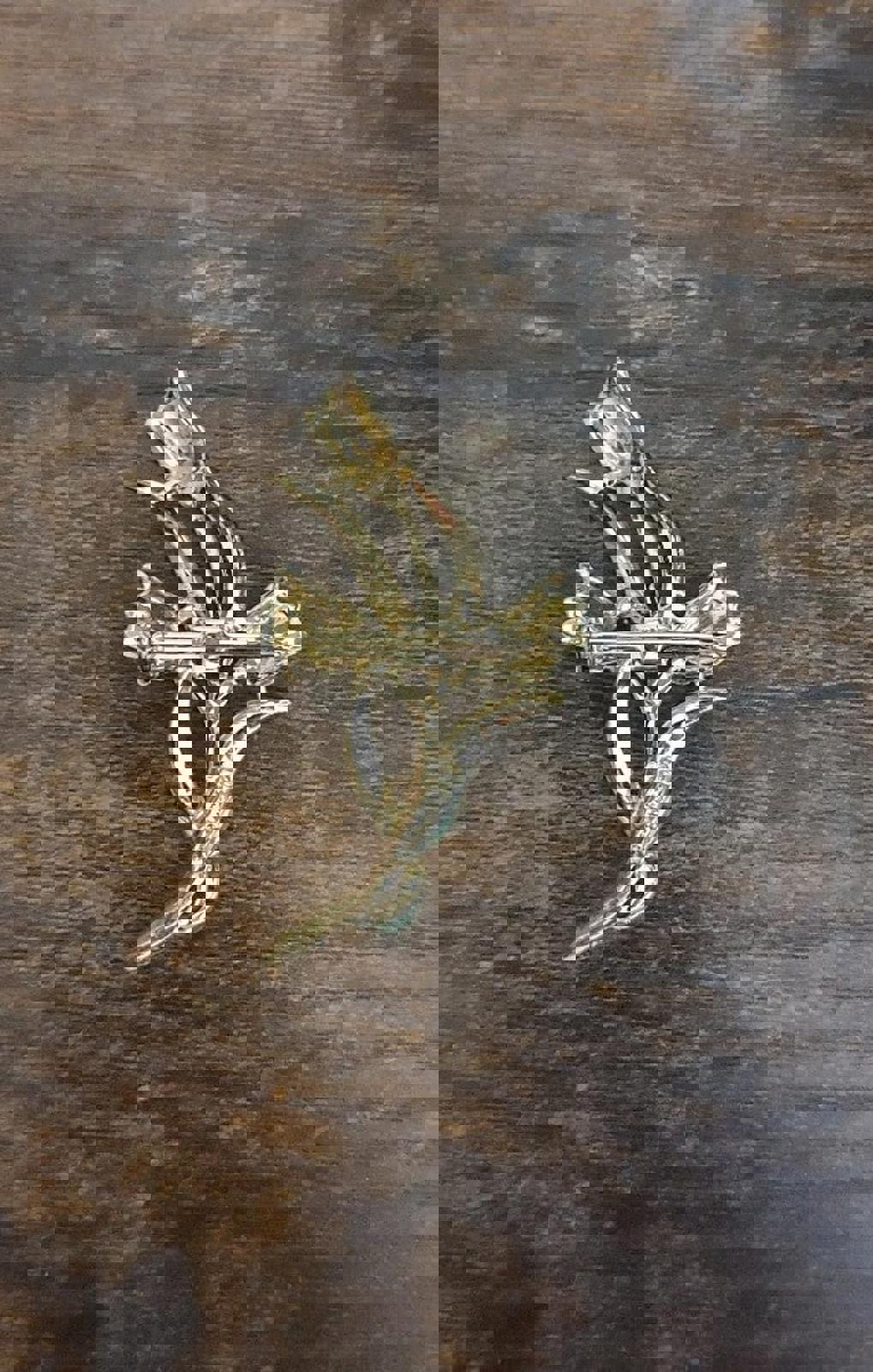 1950's White Three Tulips Enamel Brooch Signed Gerry's