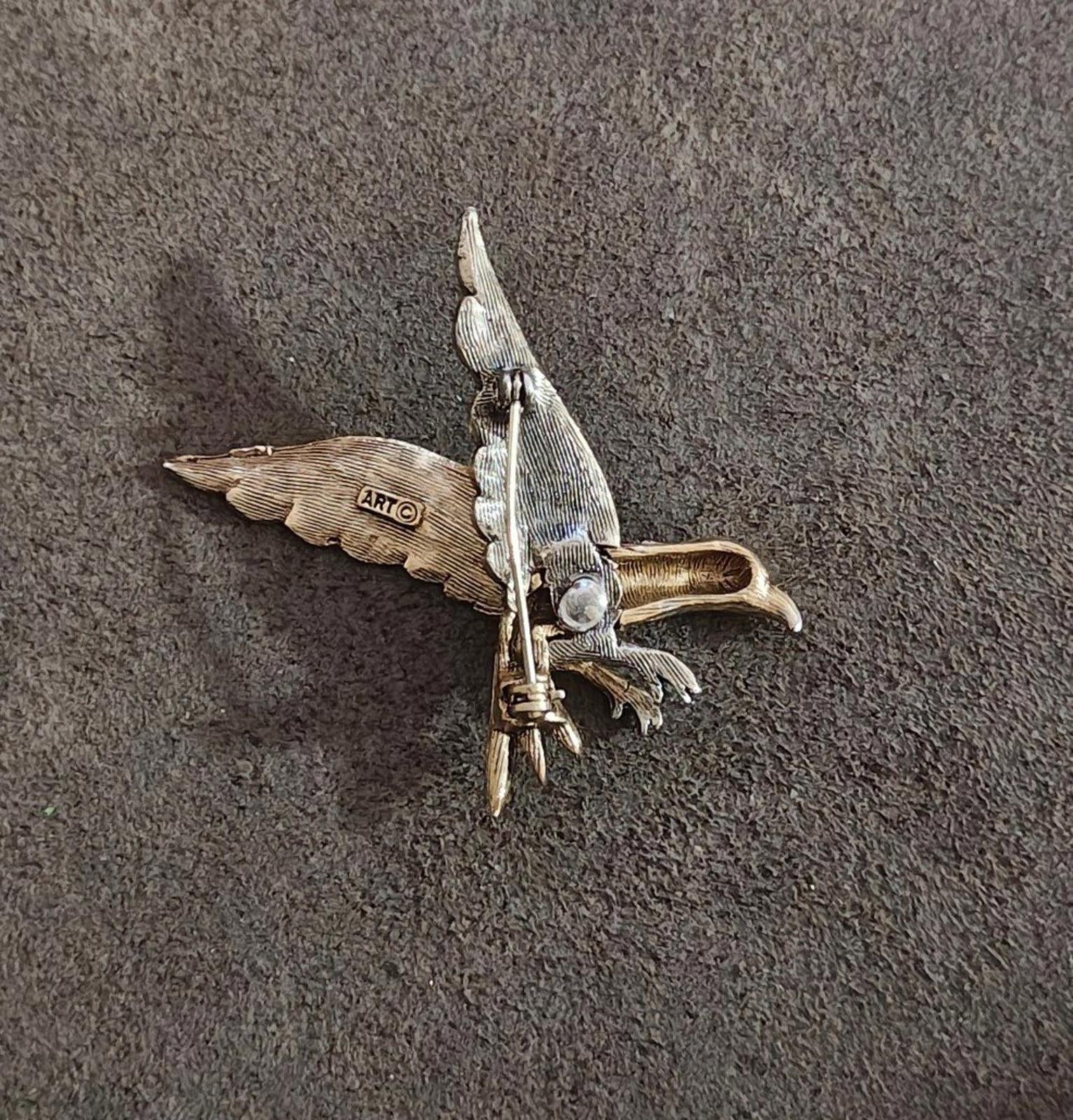 1960's Signed Art Pepper Two Tone American Eagle Patriotic Brooch Pin
