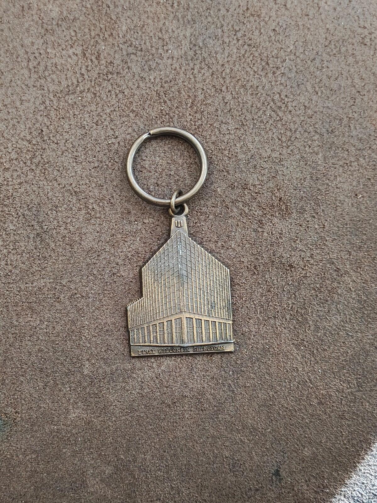 70s First Wisconsin National Bank building in Sheboygan Wisconsin Brass Keychain
