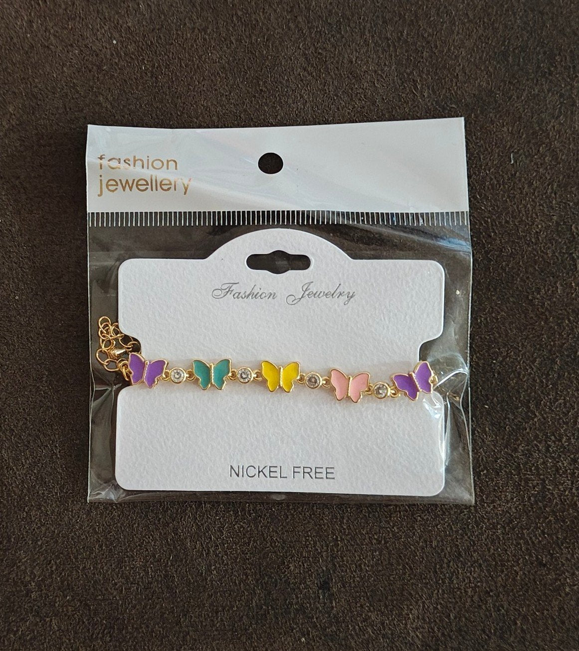 Gold Tone Enamel Butterfly Charm Bracelet New.