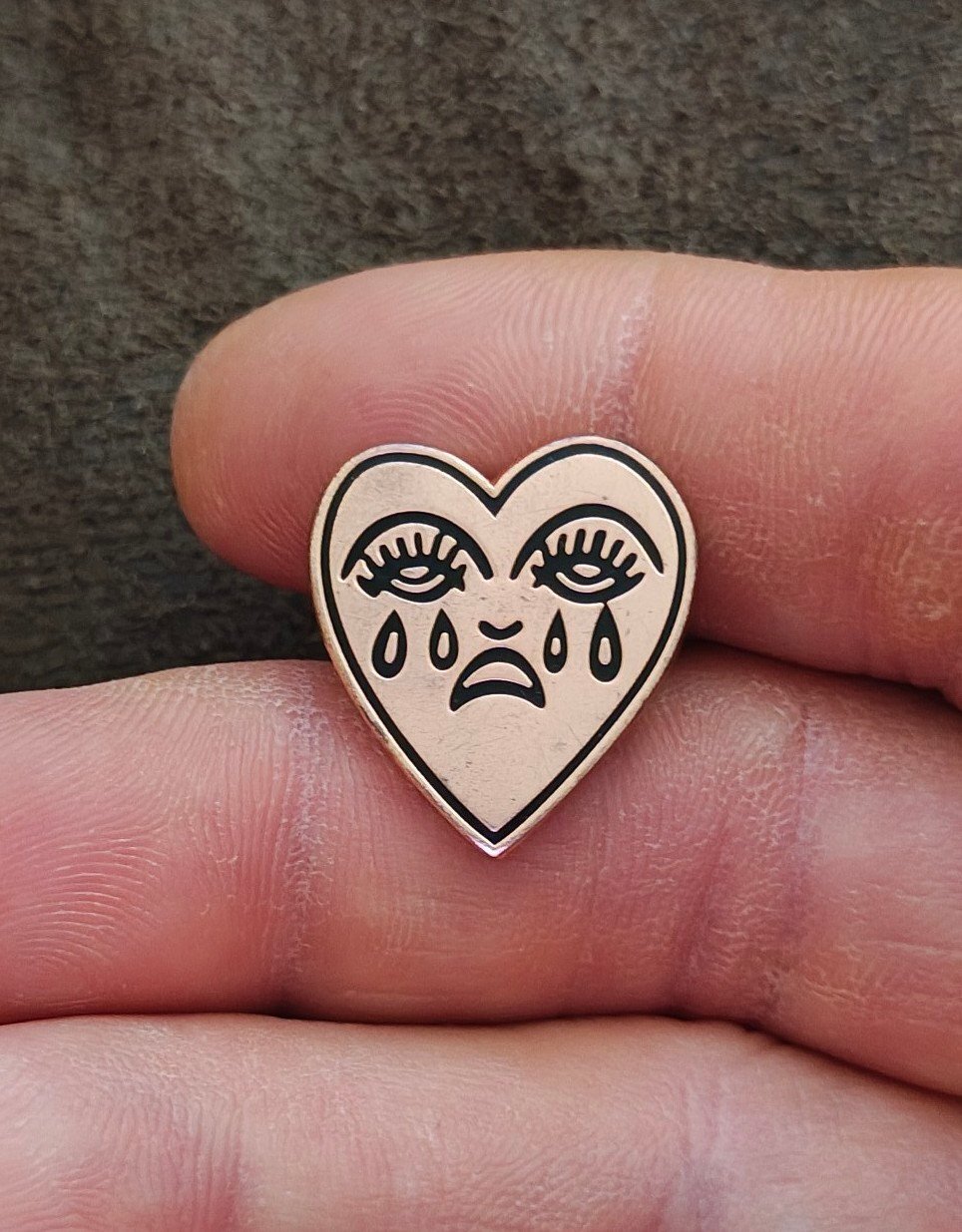 Classic American Traditional Crying Heart Rose Gold Tone & Black Enamel Pin