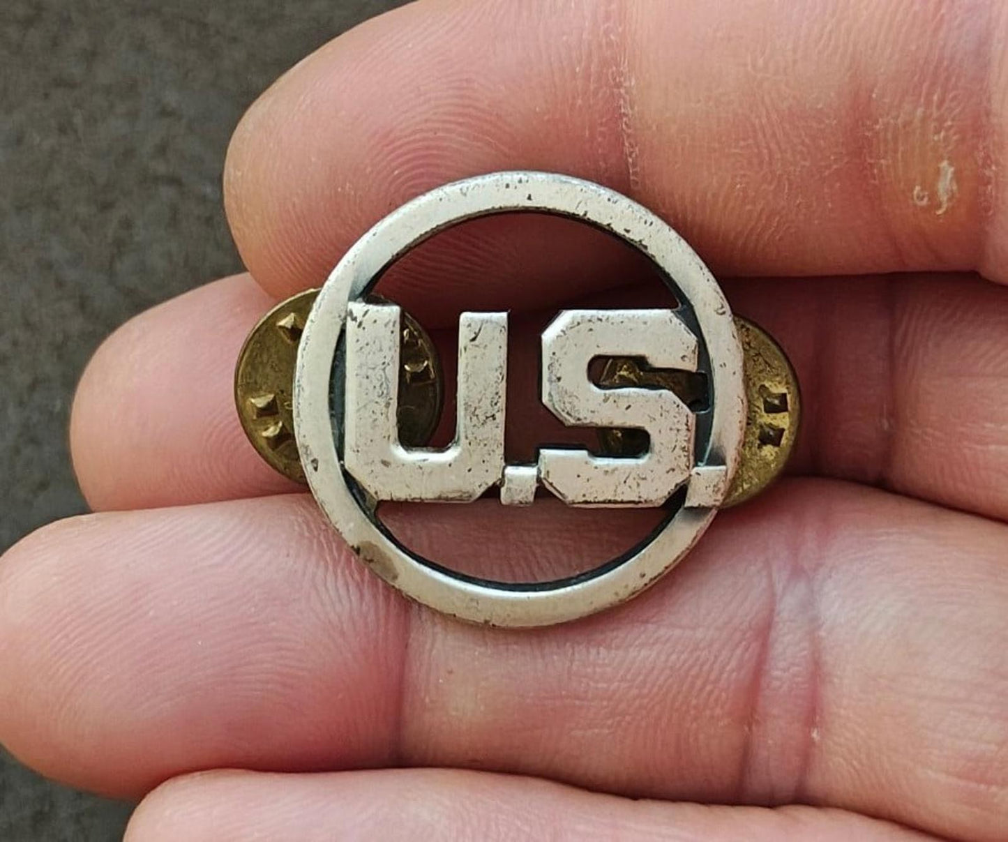 1940s World War 2 US Military Silver Tone Metal U.S. Initials Pin.