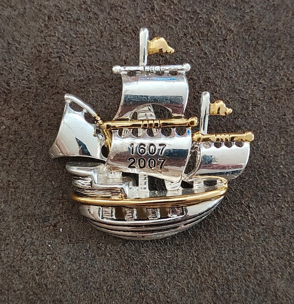 Jamestown 400th Anniversary 1607-2007 Two Tone Sailing Ship Brooch Pin